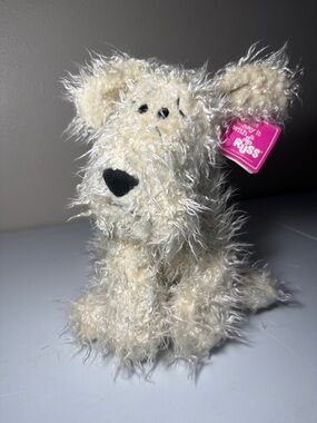 Russ Cream Fuzzy Plush Dog Toy with Pink Tag